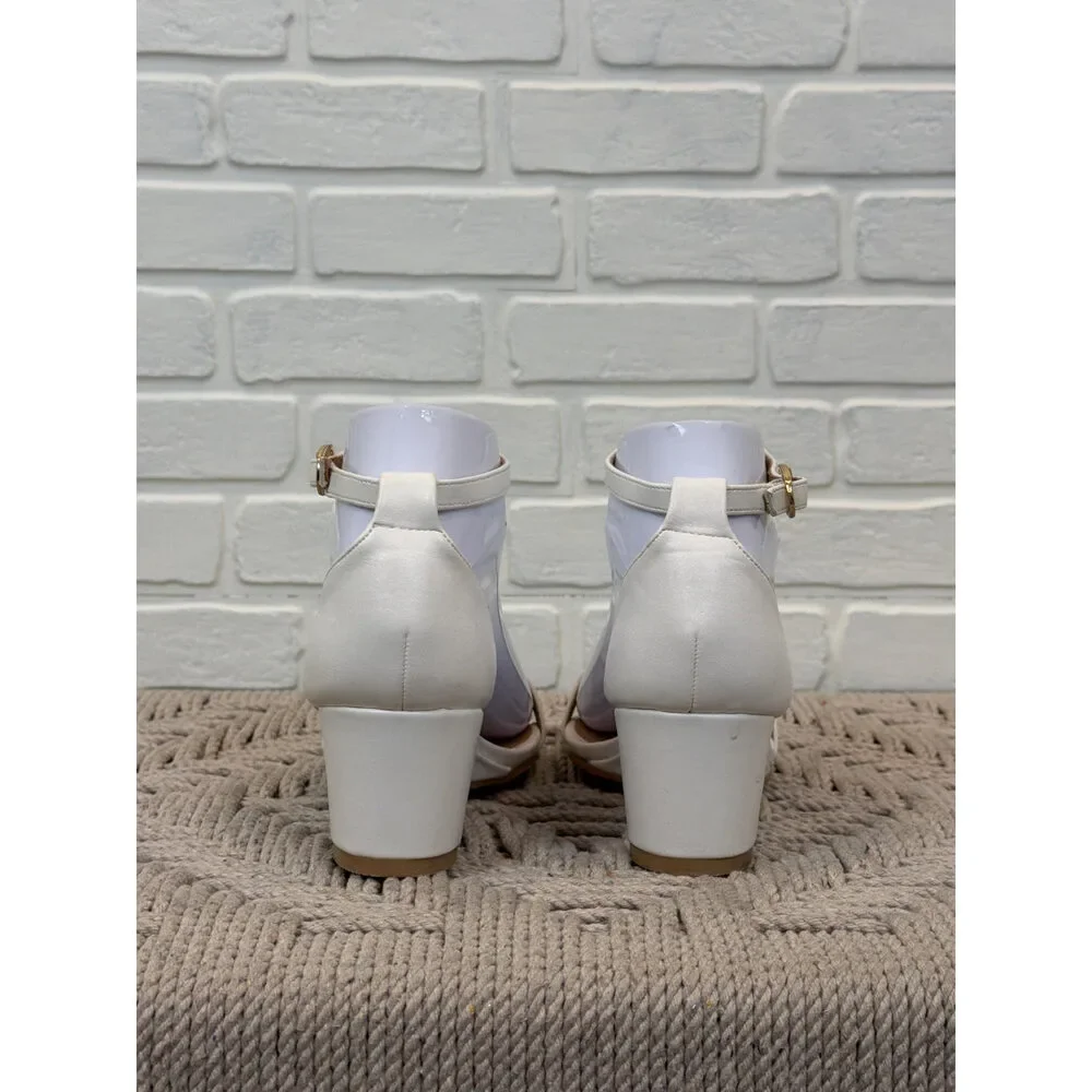 Odifu Ankle-Strap Wedge Sandals Cream Open-Toe Size 5